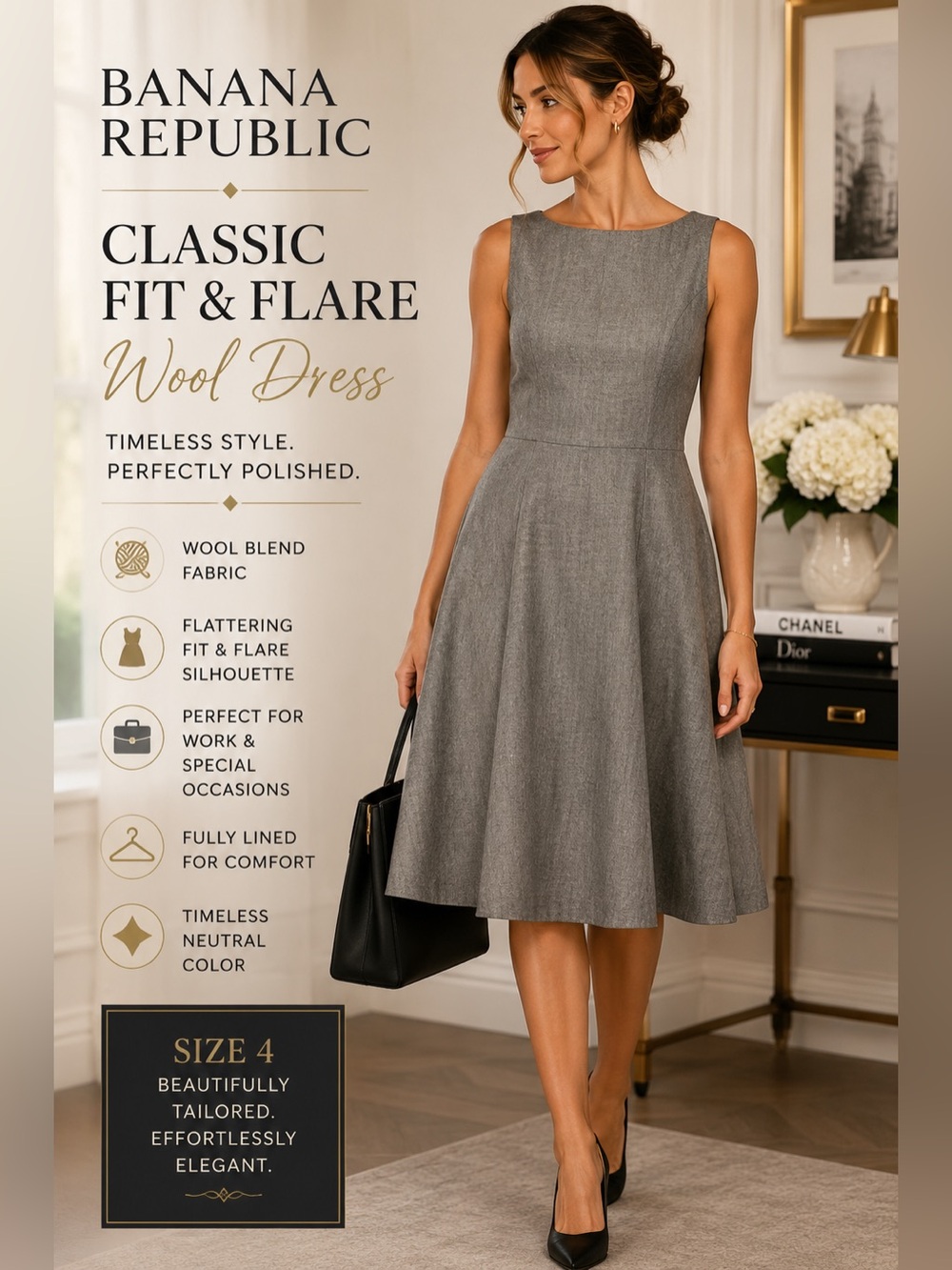 Banana Republic Gray Wool Blend Fit & Flare Dress Size 4